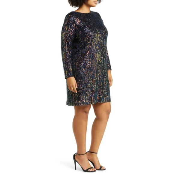 CHELSEA28 Women's Sequin Long Sleeve Minidress Large Navy Blue Multi NWOT - Picture 2 of 10